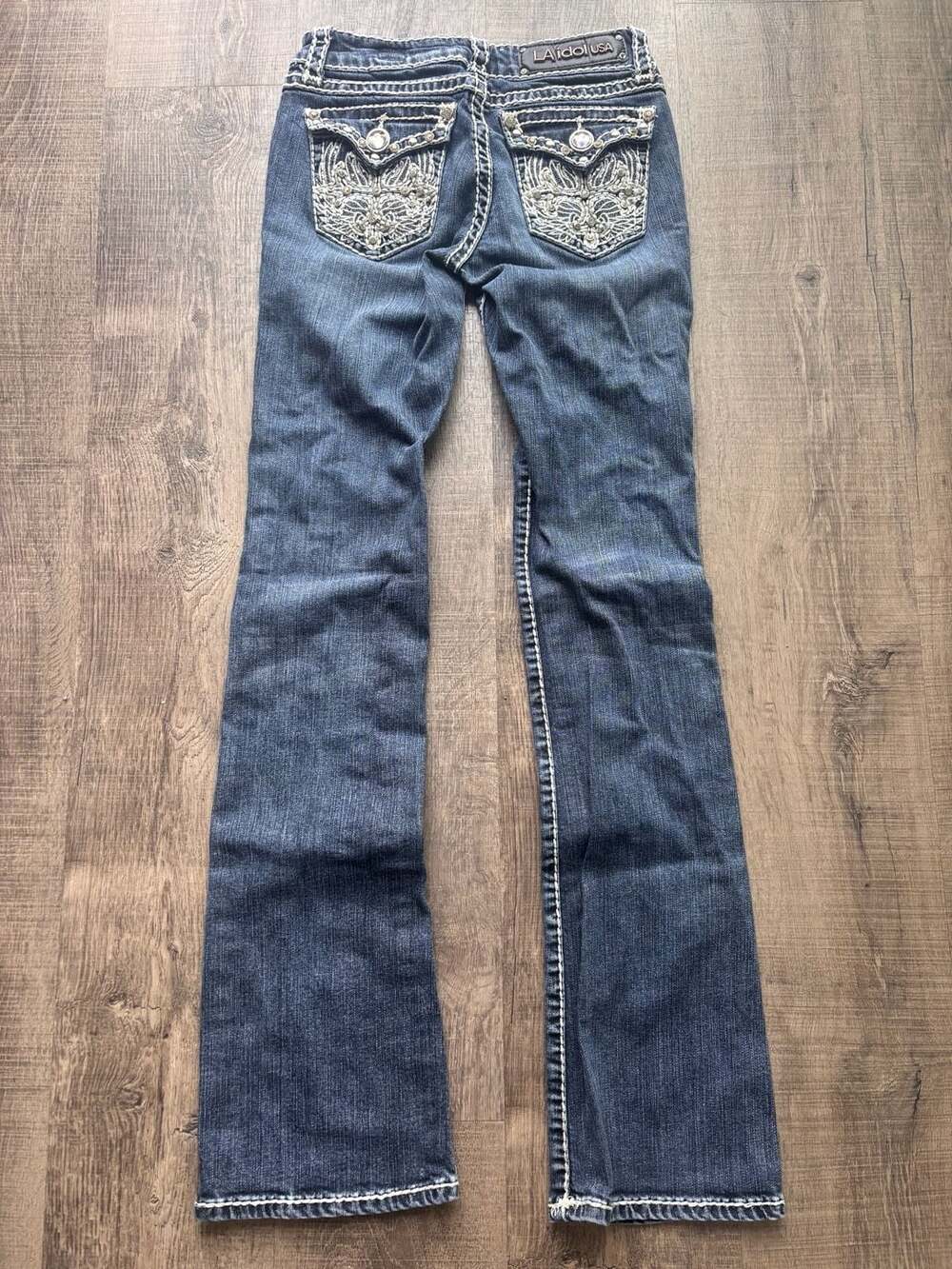 L.A. Idol USA Women's Embroidered Studded Flare Jeans, Size 3